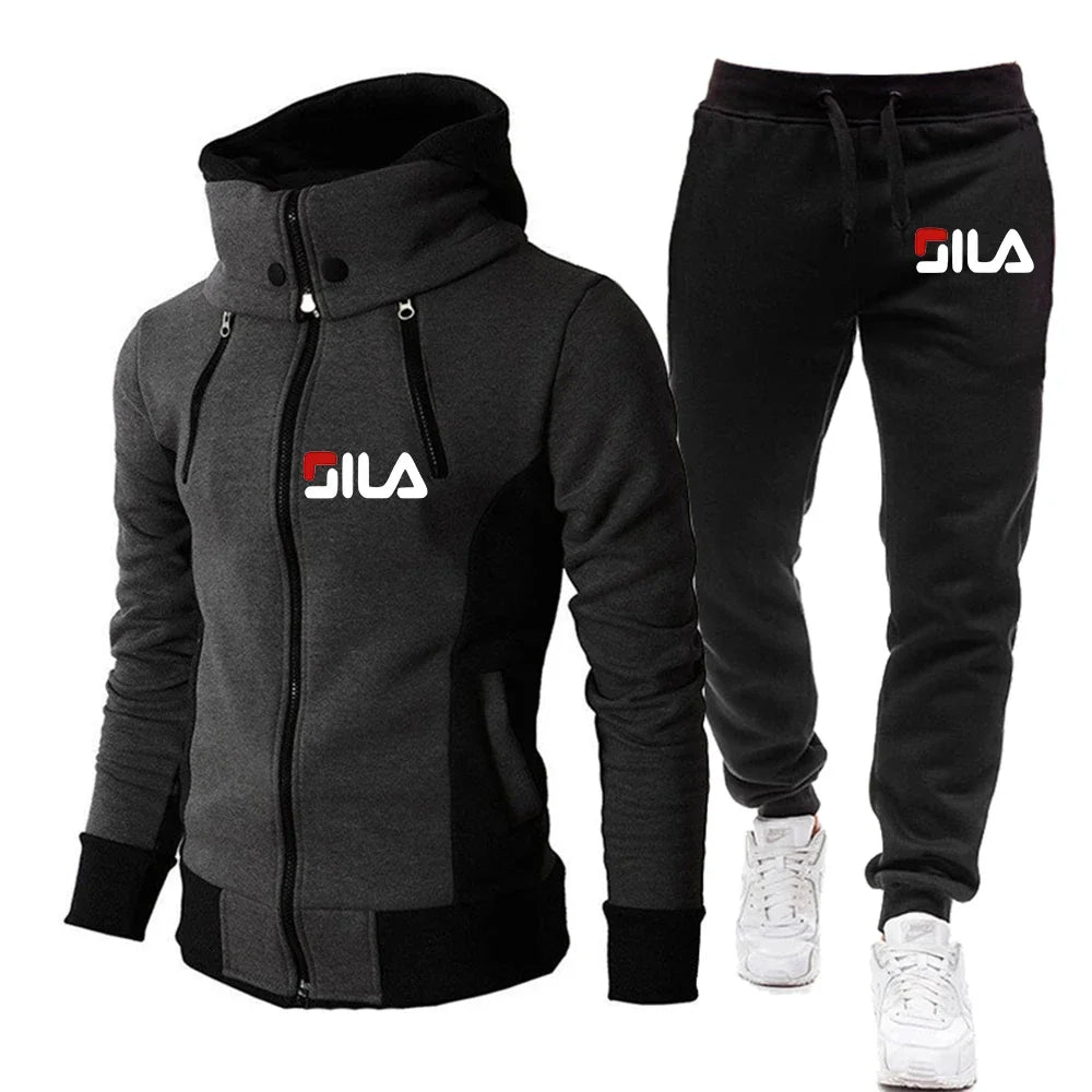 Men's Winter Tracksuit Hoody Hoodies+ Pant High Neck 2-Pcs Set Brand Casual Coldproof Male Sports Cloth Ski Sweat Suit Streetwear