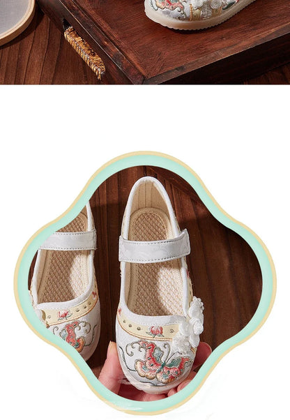 Kids Hanfu Shoes Sweet Embroidery Flower Girl Princess Shoes Fashion Chinese Ancient Style Children's Causal Flat Cloth Shoes