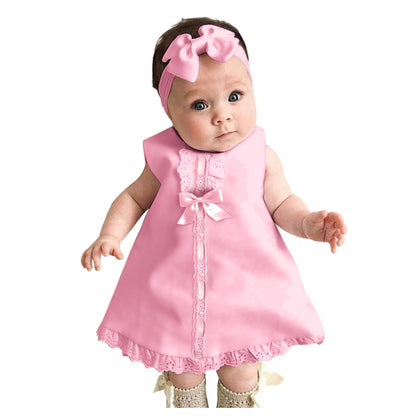New Maxi Bow Dress+ headband Set Newborn Baby Girl Sleeveless Outfit Bowknot Ruffle Red Clothes Baby Summer Dresses For Girls