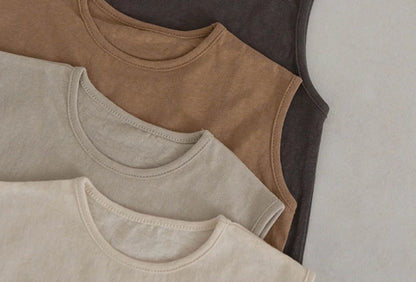 Summer Baby Boys Tank Top Tees Shorts Set 100% Cotton Solid Vest Shorts Toddler Two Pieces Sets