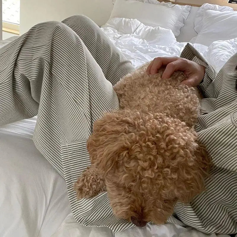 Striped Sleepwear Women Pajama Sets Korean Pajama Autumn Pants Sets for Women 2 Pieces Button Night Wears Long Sleeve Home Suit