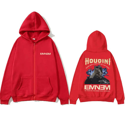 Rapper Eminem The Real Slim Shady Houdini Zipper Hoodie Male Fashion Vintage Zip Up Jacket Men's Hip-Hop Oversized Zip Hoodies