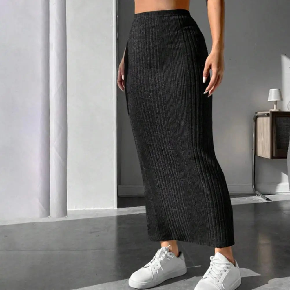 Solid Bodycon Ruched Knitted Long Skirt Women Sexy Black Elastic Elegant High Waist Mermaid Sheath Maxi Skirts Summer Streetwear
