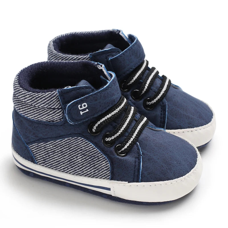 Lucky Blue Newborn Infant Toddler Boy Girl Casual Breathable Soft Cloth Bottom  Anti-slip PU Leather First Walkers Canvas Shoes