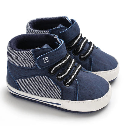 Lucky Blue Newborn Infant Toddler Boy Girl Casual Breathable Soft Cloth Bottom  Anti-slip PU Leather First Walkers Canvas Shoes
