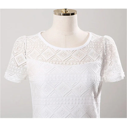 New Women Clothing Chiffon Blouse Lace Crochet Female Korean Shirts Ladies Blusas Tops Shirt White Blouses Slim Fit Tops 2025