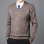 Men's Sweater Fashion Solid Color Warm Sweater Business Casual Heart Neckline Sweater Pullover Men