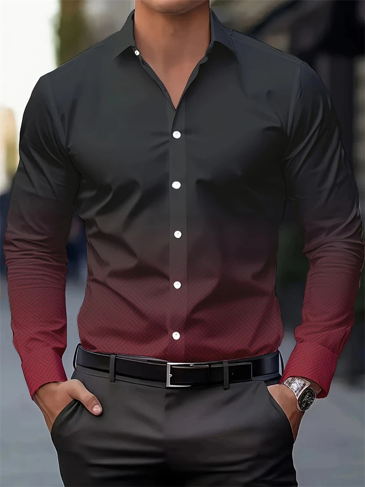2025 New Spring Long-sleeved Shirt Gradient Style Daily Casual Single-breasted Lapel Shirt Simple Fashion Business Men's Shirt