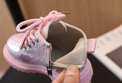 New Children's Autumn Boots Glossy Girls Causal Leather Boots Fashion Versatile Kids Princess Ankle Short Boots Round-toe Zipper