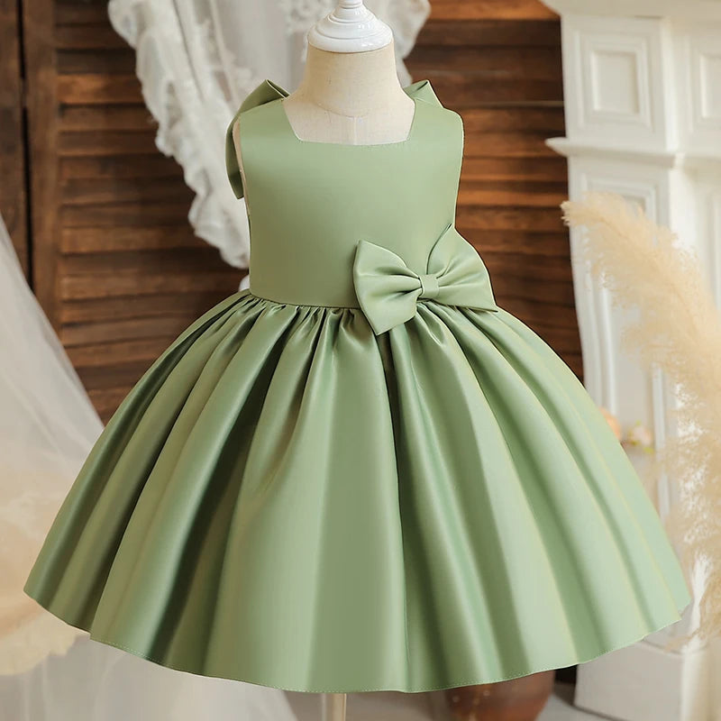 Toddler Baby Girls Summer Big Bow Baptism Dresses for Birthday Party Wedding Dress Children Costumes Princess Fluffy Prom Gown