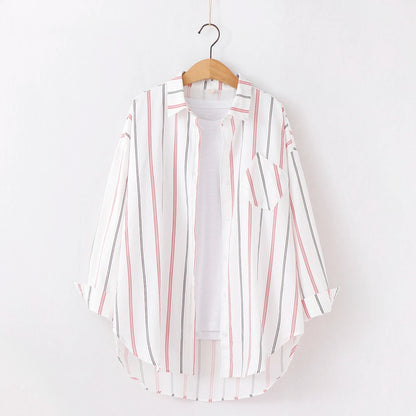 Loose Casual Striped Shirts Women 2025 New Ladies Sweet Simple Style Long Sleeve Print Shirt Female Blouse and Tops Lady Clothes