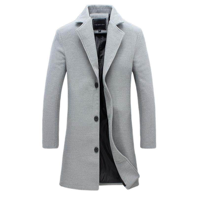 Autumn Winter Fashion Men's Woolen Coats Solid Color Single Breasted Lapel Long Coat Jacket Casual Overcoat Plus Size 9 Colors