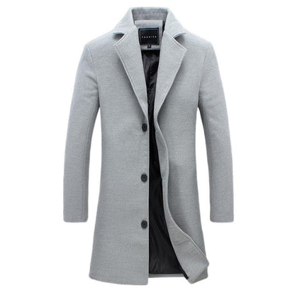 Autumn Winter Fashion Men's Woolen Coats Solid Color Single Breasted Lapel Long Coat Jacket Casual Overcoat Plus Size 9 Colors