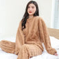 Fleece Women Pajamas Set Winter Sleepwear Solid Velvet 2 Piece Pant Home Suit Fluffy Casual Pajama Warm O-neck Night Wear