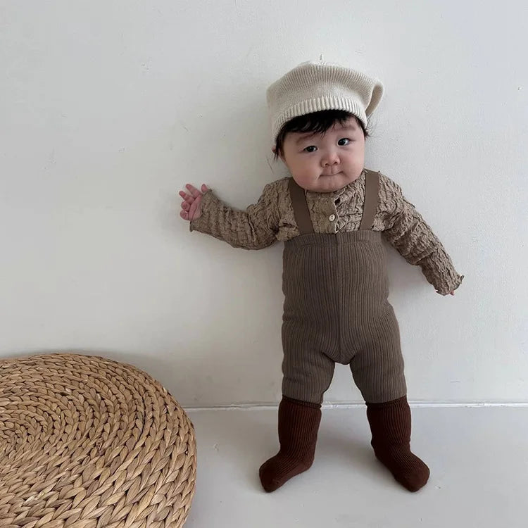 2025 Autumn New Baby Solid Leggings Toddler Boy Pp Pants Cotton Infant Girl Overalls Kids Casual Trousers Baby Strap Leggings