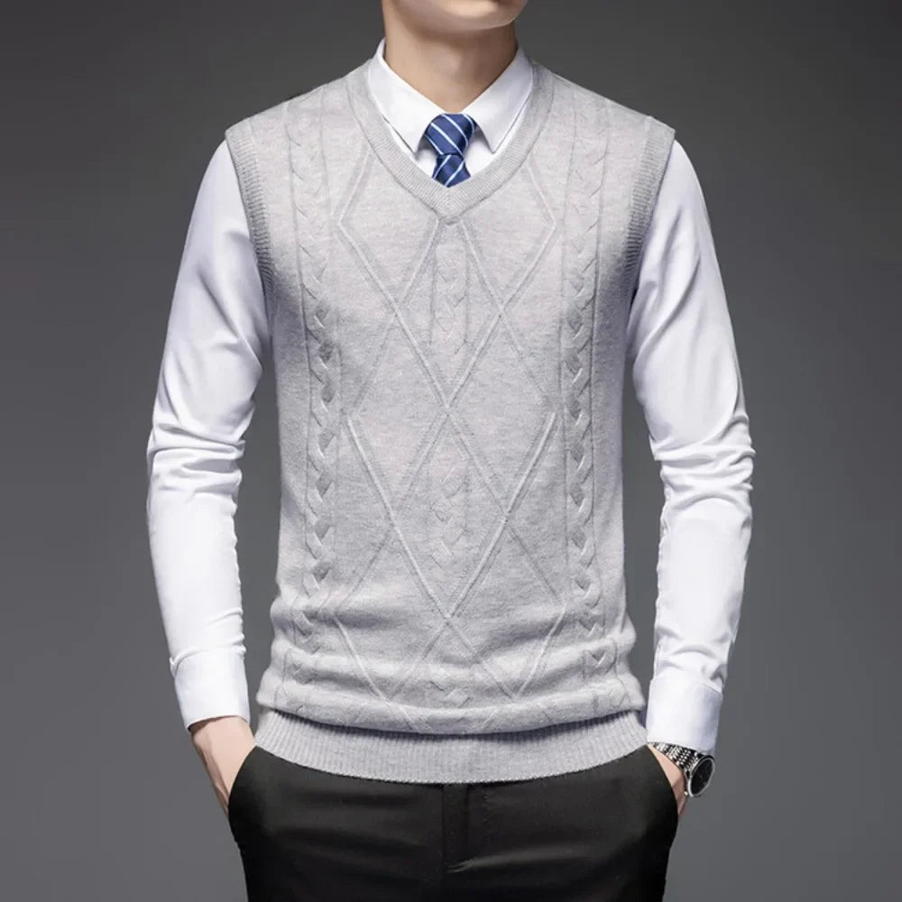 2025 New Trend Men's Business Casual Pullover Wear Warm Sleeveless Wool Knitted Sweater Vest Tops