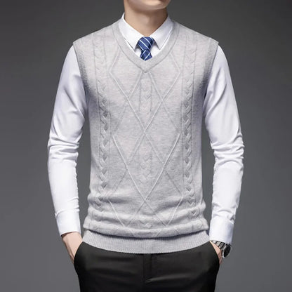 2025 New Trend Men's Business Casual Pullover Wear Warm Sleeveless Wool Knitted Sweater Vest Tops
