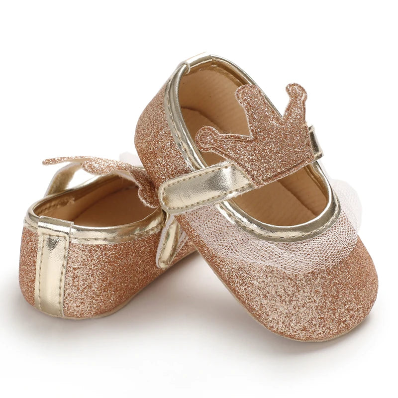 Cute 0-18M Spring Newborn Silver Baby Shoes Non Slip Cloth Bottom Girl Shoes Elegant Breathable Casual Baby First Walking Shoes