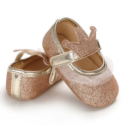 Cute 0-18M Spring Newborn Silver Baby Shoes Non Slip Cloth Bottom Girl Shoes Elegant Breathable Casual Baby First Walking Shoes