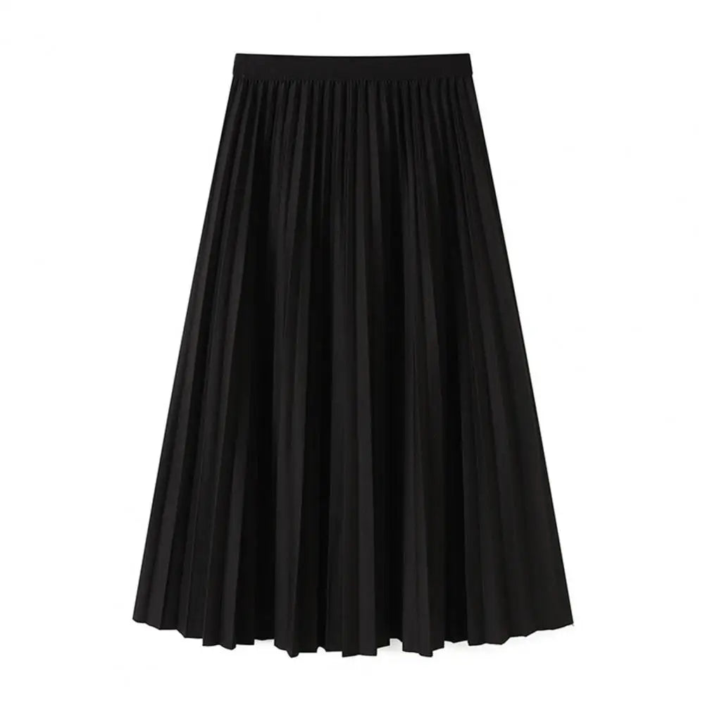 High Waist Pleated Skirt Elegant Women's Maxi Skirt with Elastic High Waist A-line Design Pleated Large Hem Solid Color for Work