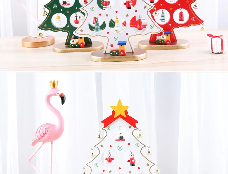 Holiday Tabletop Décor Carved Wood Xmas Tree 6 Hole Centerpiece for Mantel Scene Christmas Village Diorama Craft Ornament