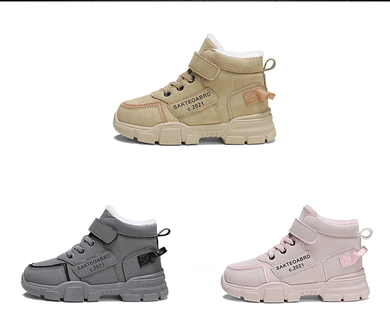 Children's Snow Hiking Boots High Top Plus Velvet Thickening Shoes For Boys Girls Outdoors Walking Fashion Sports Wear-resistant