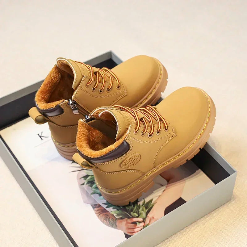 Classic Children Biker Boots Kids Tooling Boot Winter Child Plus Velvet Warm Snow Boot Anti-slip Wear-resistant Girls Boys Shoes