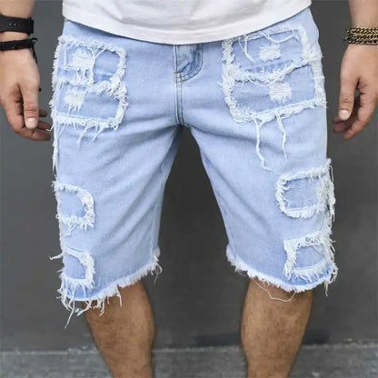 High-Streets Summer Ripped Jeans Denim Shorts for Men with Distressed Cat Whiskers Hip Hop Short Pants Men's Pants Streetwear