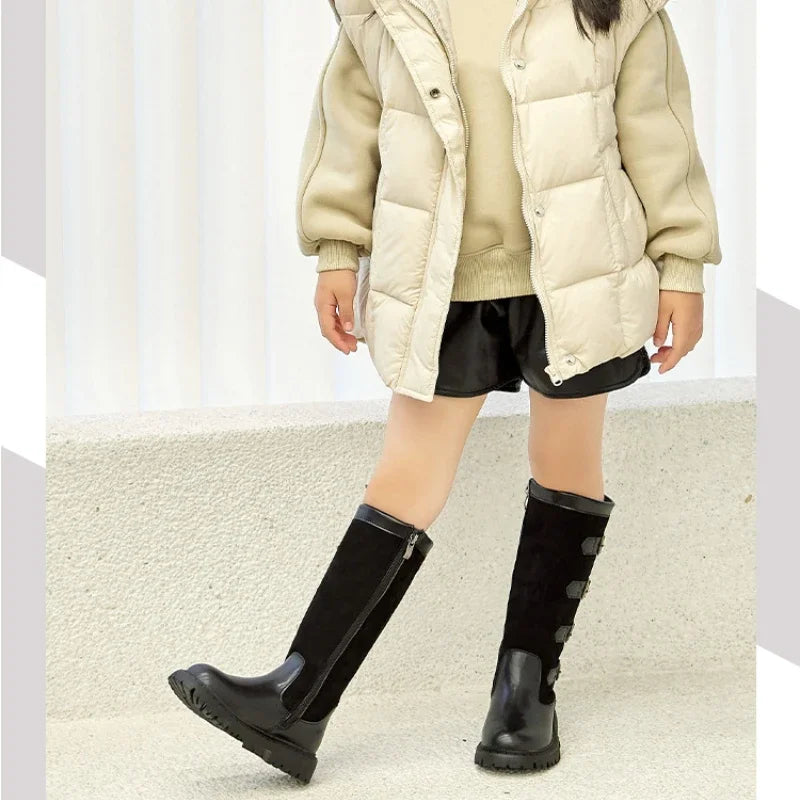 Children High Boots for Girls 2025 Autumn Winter New Fashion and Comfortable British Style Casual Versatile Trendy Leather Shoes