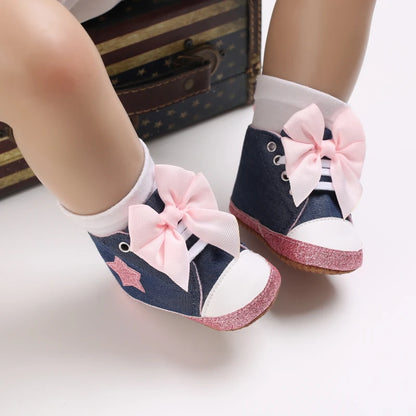 Lucky Blue Newborn Infant Toddler Boy Girl Casual Breathable Soft Cloth Bottom  Anti-slip PU Leather First Walkers Canvas Shoes