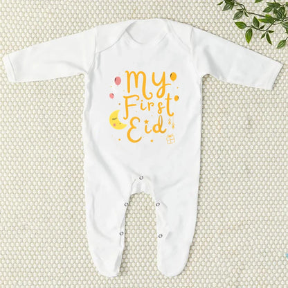 My First Eid/Ramadan Print Baby Sleepsuit Newborn Bodysuit Infant Long Sleeve Romper Ramadan Islamic Muslim Baby Keepsake Outfit