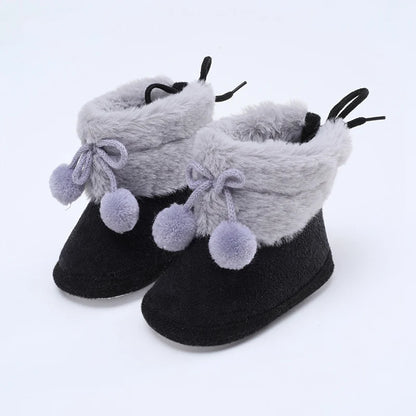Winter Baby Boots Plus Velvet Snow Booties Baby Shoes Warm baby Girl Shoes Pompom Soft Sole Indoor Walking Shoe