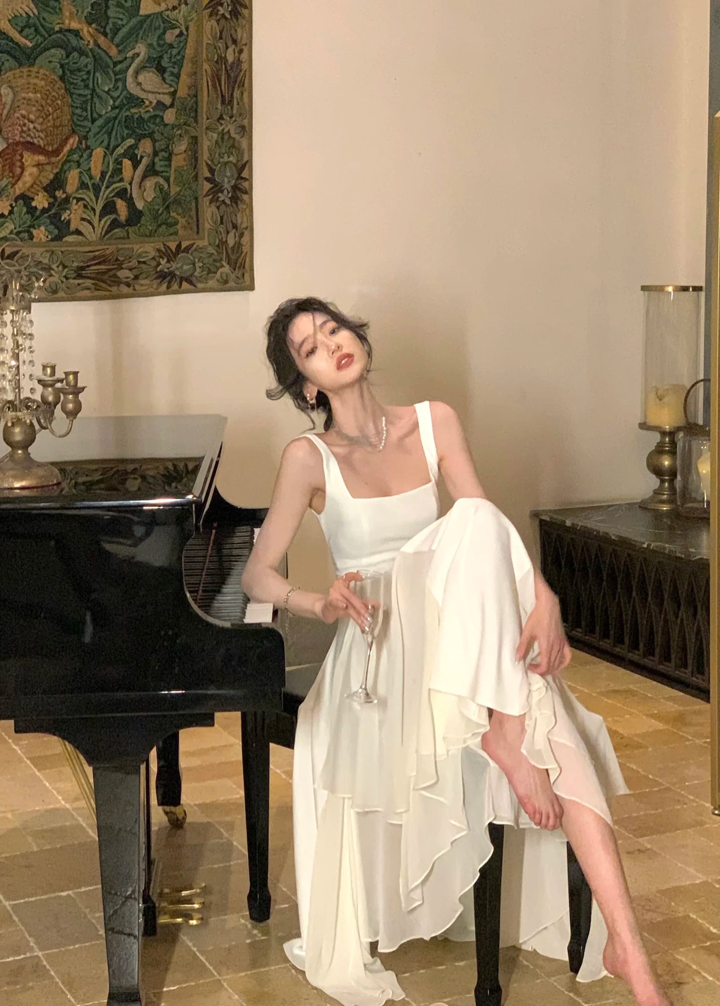 French Elegant Ruffles White Midi Dresses 2025 Summer New Evening Party Women Clothes Fashion Sundress Birthday Ladies Dress