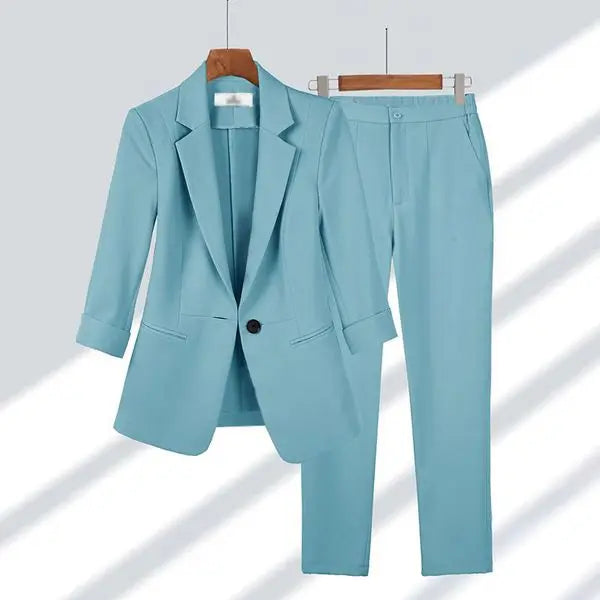 2025 Summer New Thin Jacket Blazer Casual Wide Leg Pants Two Piece Elegant Women's Pants Set Office Outfits Business Clothing