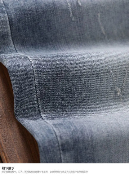 Korean Style Clothes Men's Denim Jeans with Elastic Waistband Drawstring for Washed Autumn Casual Stretch Jeans Male