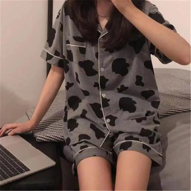 New Women Sleepwear Cartoon Pajamas Female Short  Pants Short Sleeved Summer Spring Loungewear Fashion Home Clothing Home wear
