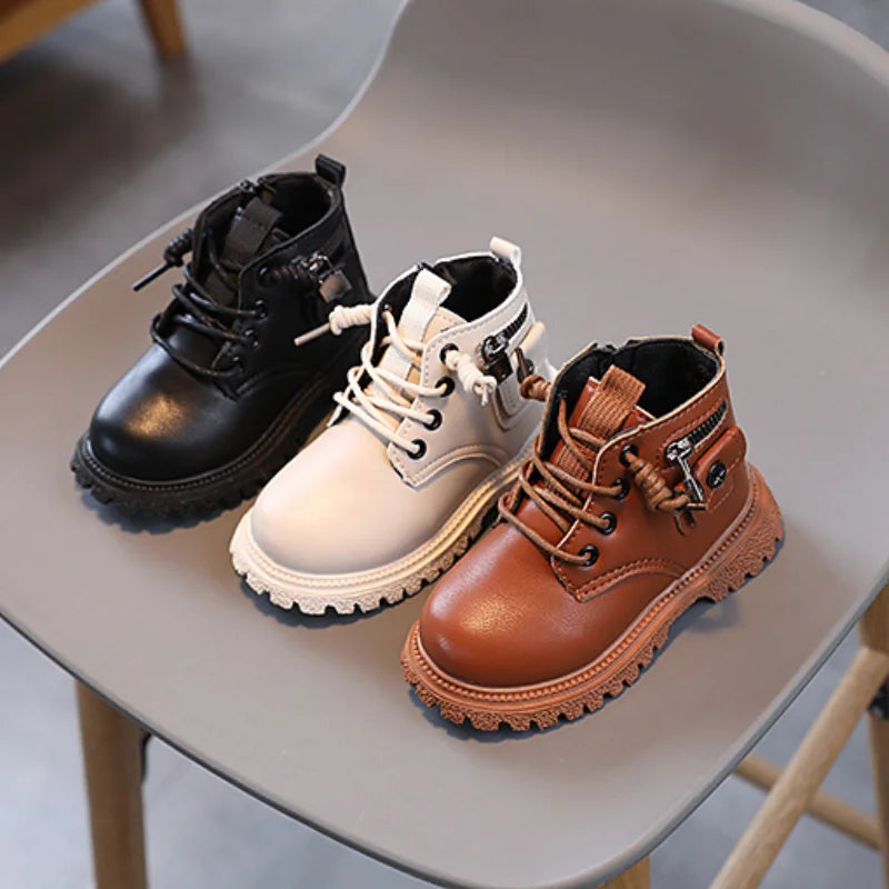 Spring Autumn Children Ankle Boots Classic Simple Black Boots for Girl Fashion Causal Kids Boots for Boys Leather Versatile Soft