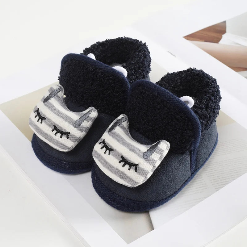Winter Warm Newborn Baby Boy Girl Boots Cute Bear Soft Toddler Shoes First Walkers Anti-slip Booties Infant Fur Snow Boots 0-18M