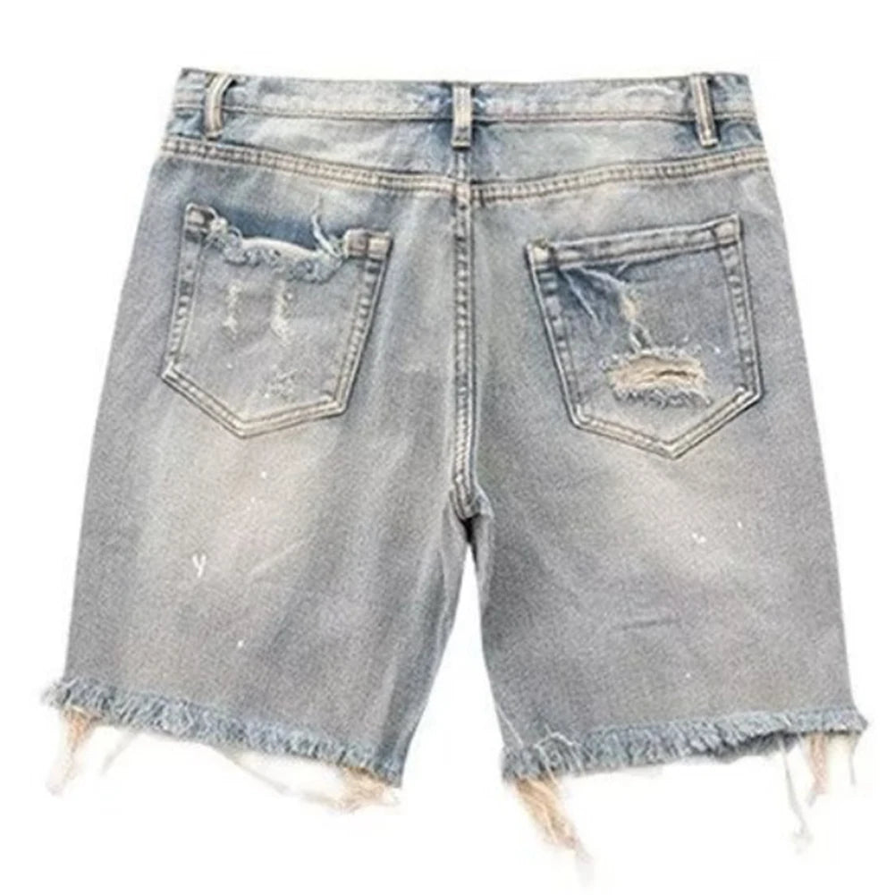 Men's Summer Distressed Shorts Fashion Slim Ripped Short Jeans Vintage Streetwear