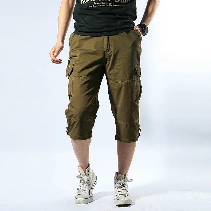 Long Length Cargo Shorts Men Summer Multi-Pocket Casual Cotton Elastic Capri Pants Men Military Tactical Short Hot Breeches 5XL