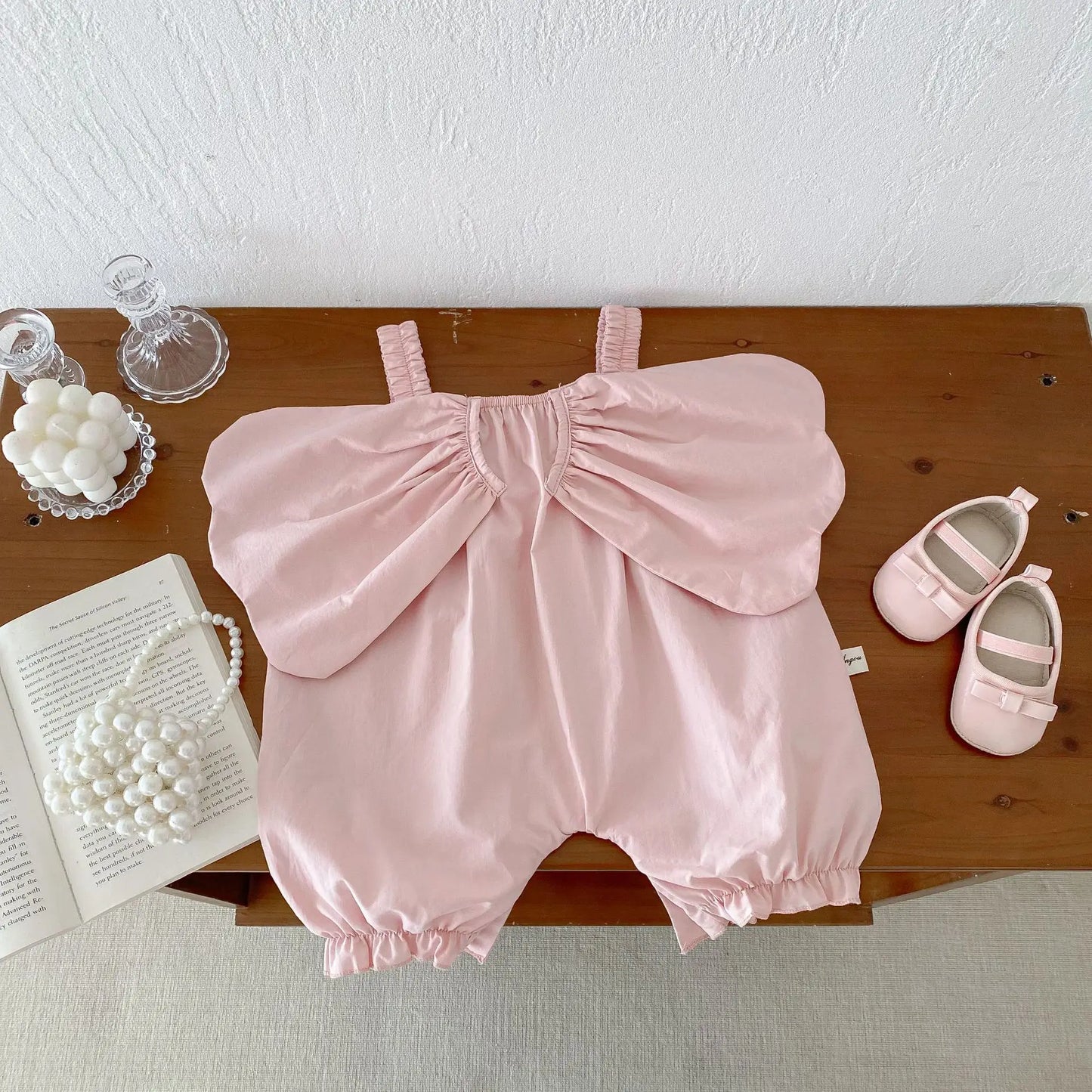 Summer New Solid Girl Infant Angel Wings Overalls Cute Children Suspenders Jumpsuit  Loose Baby Cotton Pants Kid Casual Trousers