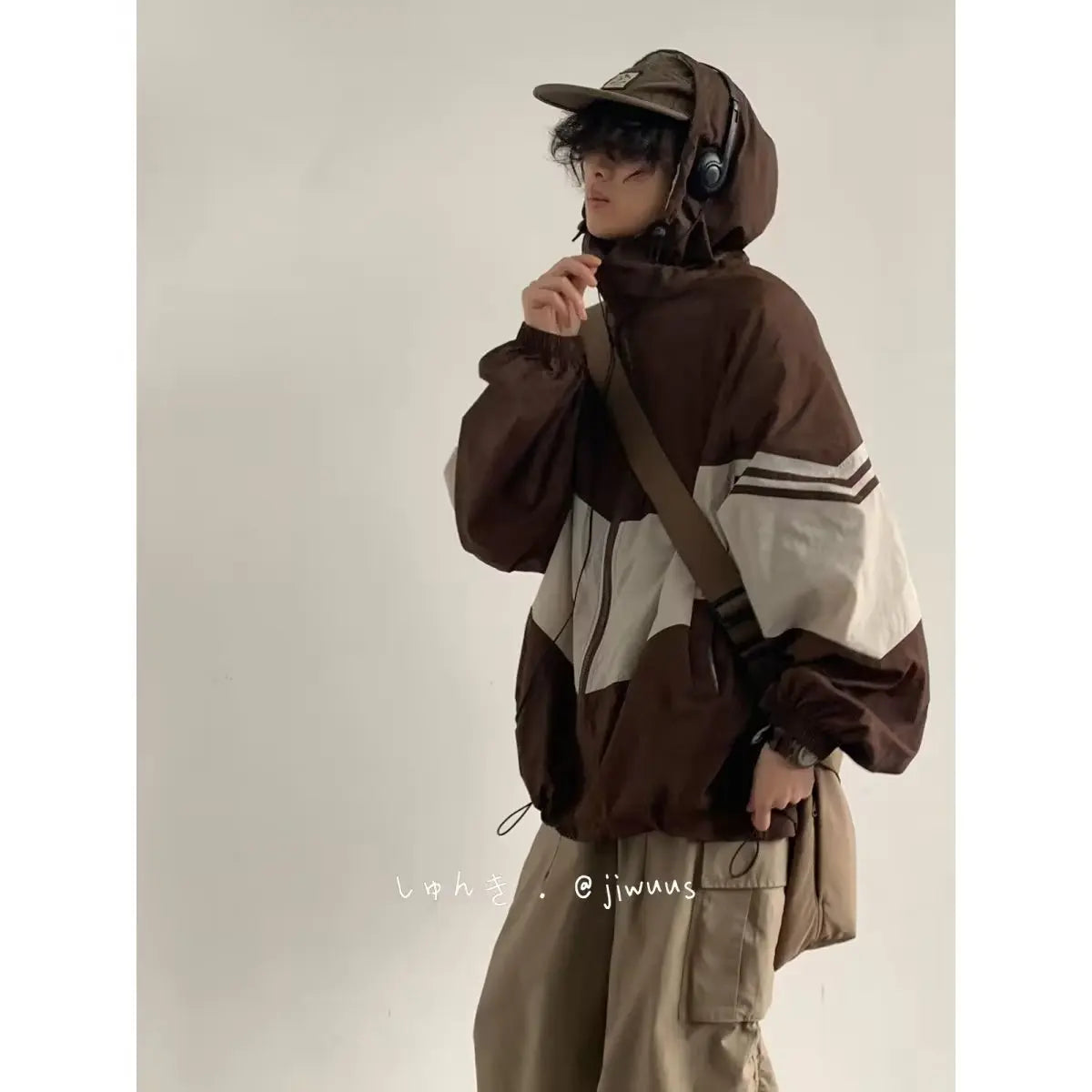 Men Jackets Hooded Baggy Patchwork Contrast Color Fashion Comfortable Waterproof Leisure Daily Retro Outer Japanese Style Chic