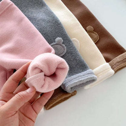 Girls Leggings 2024 Winter 0-5Y Children's Clothes Baby Girls Patch Plus Velvet Warm Pants Trousers