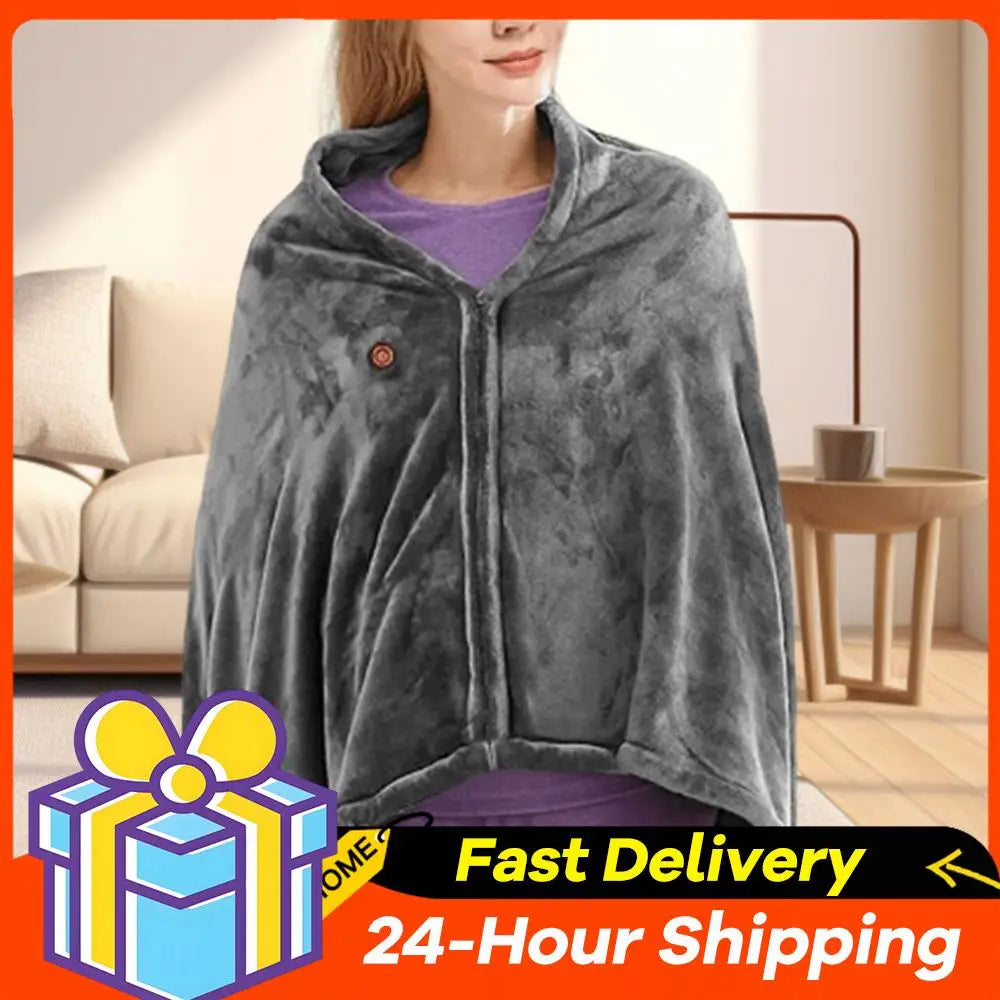 3 Heating Levels Fleece Heated Blanket Wearable Warmer Coral Velvet Blanket Quickly Heated Cape Pad USB Electric Heated Blanket