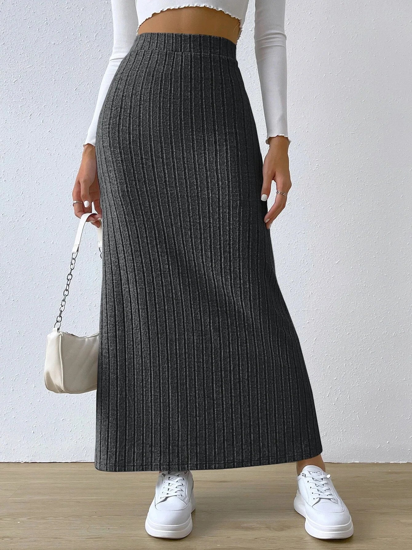 Women's Slit Knitted Skirt 2025 New Solid Color Hip-covering High Waist Side Slim Long Skirt Women's Skirt