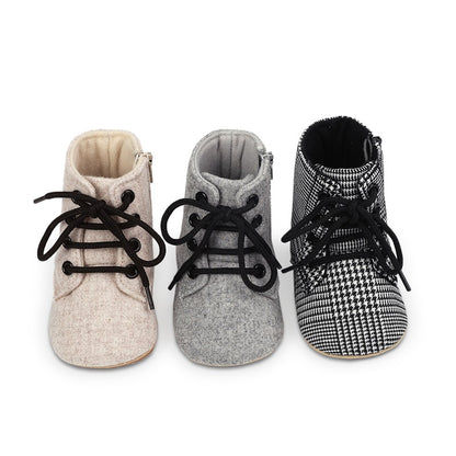 Newborn Baby Girls Winter Boots Solid Color/Houndstooth Print Ankle Boots Warm Baby Walking Shoes for Toddler Infant