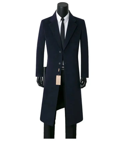 Men's Medium Length Woolen Coat, Business Casual  Warm Windbreaker, Suit Collar, Autumn, Winter