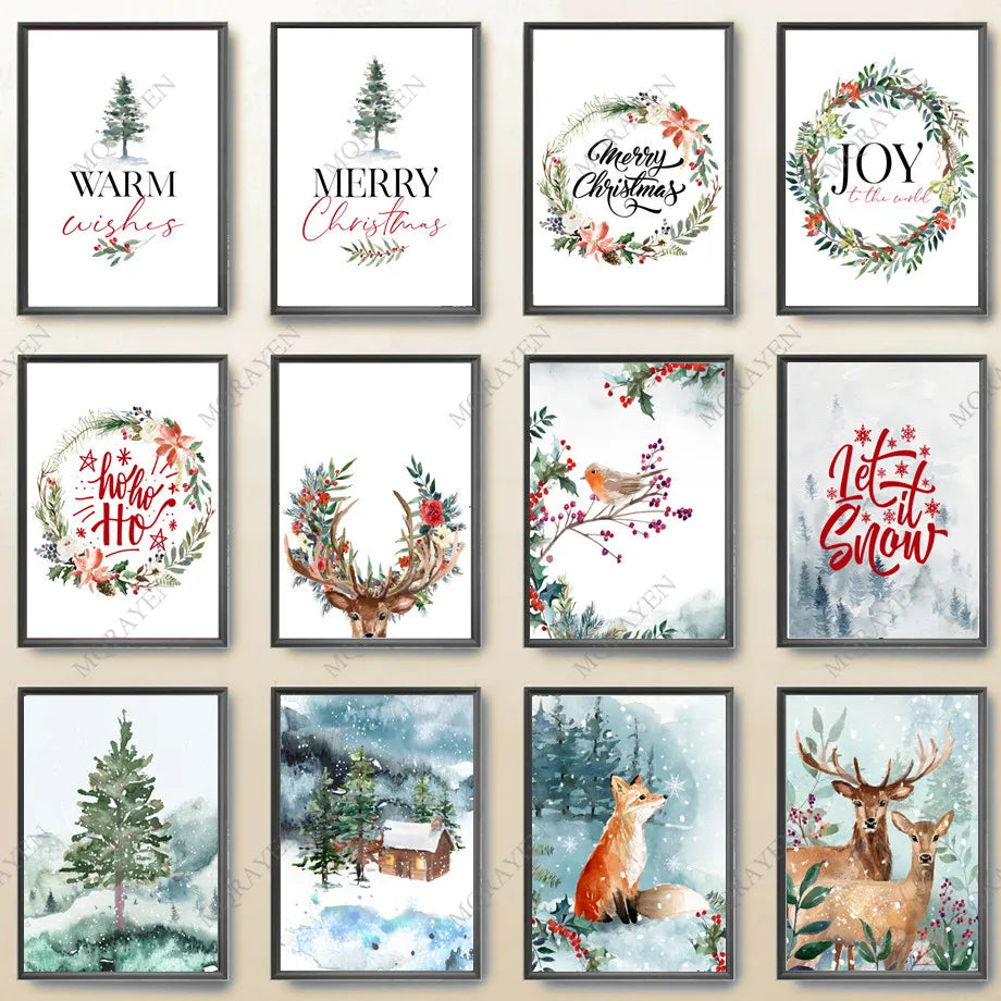 Holiday Décor Christmas Theme Posters Prints Nordic Wall Art Canvas Painting Pictures Home Room Decor Christmas Gifts