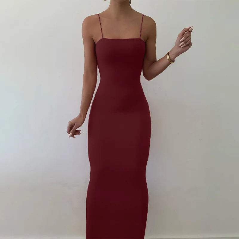 2025 Autumn Winter Women Solid White Black Strap Midi Dress Bodycon Sexy Streetwear Party Club Elegant Fashion Clothes