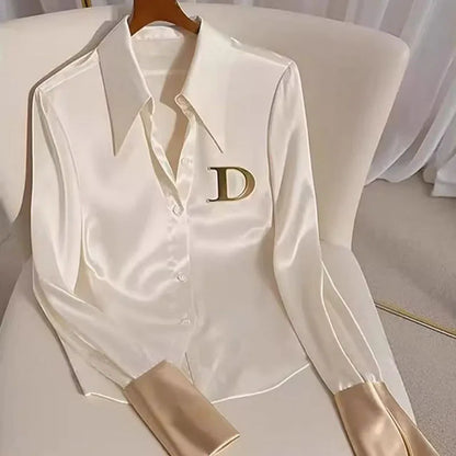 2025 White Shirt Female Design Sense Spring Autumn Fashion Letter Long Sleeve Shirts Tops Single-Breasted Blouse Coat Women